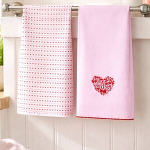 RED HEART & PINK BOW Kitchen Towel Set | NWT